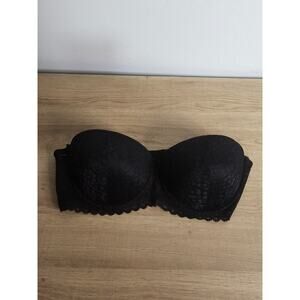 Kathy Kiss & Tell Black Lace Strapless Bra Sz 36D WORN ONCE